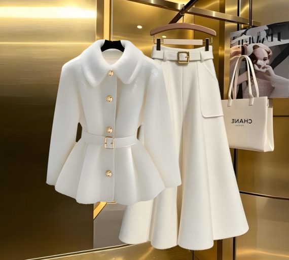 Winter Coat Wool Skirt Set