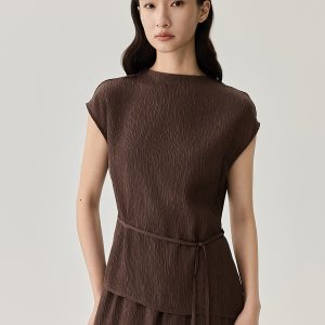 Women’s Crinkle Top Brown Cotton