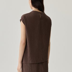 Women’s Crinkle Top Brown Cotton